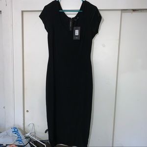 Black midi bodycon with back zipper and scoop neck